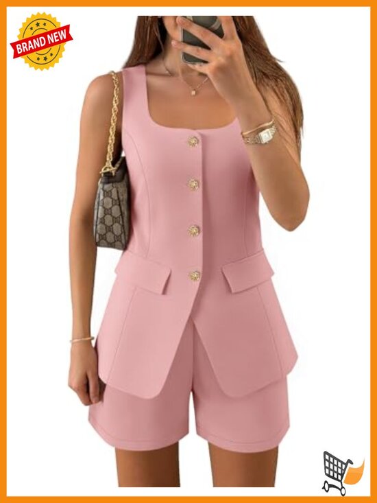Other - Women's 2 Piece Short Set Vest & Matching Shorts Business Casual Outfit